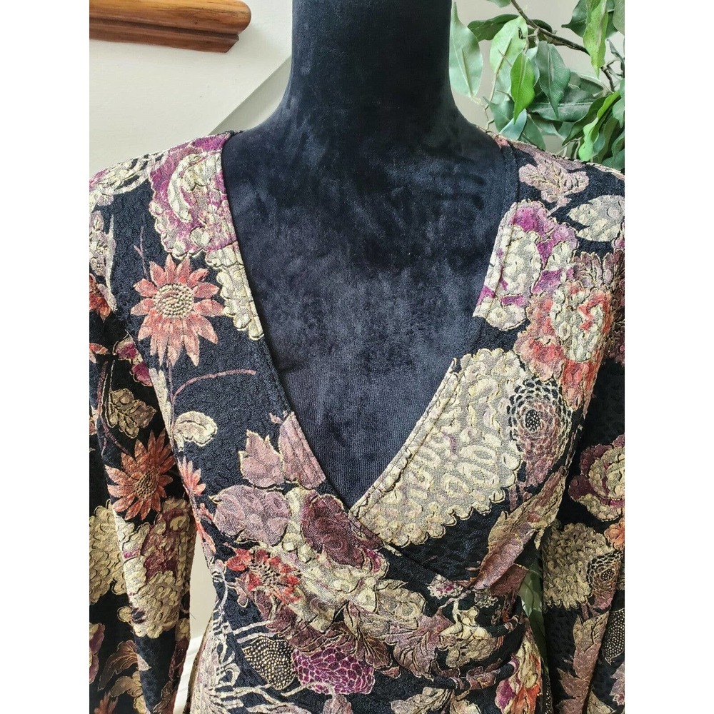 MSK Womens Black Floral Polyester Long Sleeve V Neck Casual Top Blouse Size L - Picture 3 of 11
